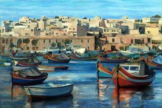Картину: автор Аксамитов Юрий, Malta, Marsaxlokk, СРАНА ЦВЕТНЫХ ЛОДОК