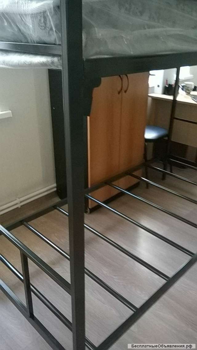 Кровать металлическая двухъярусная с металлическими ламелями, кровать для гостиниц, хостела, общежитий