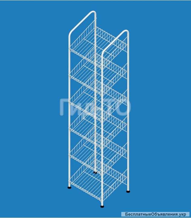 Стеллаж с сетчатыми наклонными полками 400 мм Зефир
