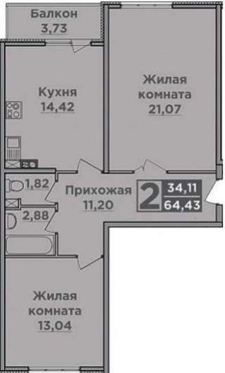 2-х к. кв. в ЖК "Сосновый Бор"