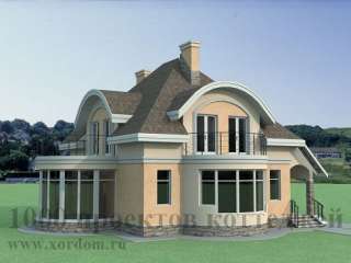 Двухэтажный кирпичный дом в стиле модерн с полукруглой кровлей