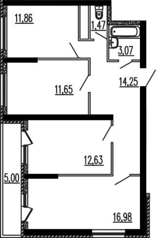 3-к квартира, 76.9 м², 12/24 эт. ул. Новороссийская, д. 90/2