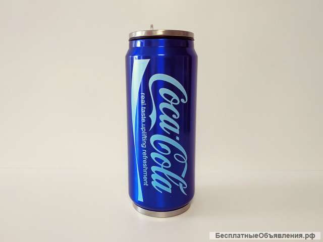 Термокружка банка Кока-Кола, объём 300 мл, цвет синий