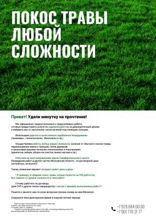 Покос травы/Земельные работы/Спил деревьев