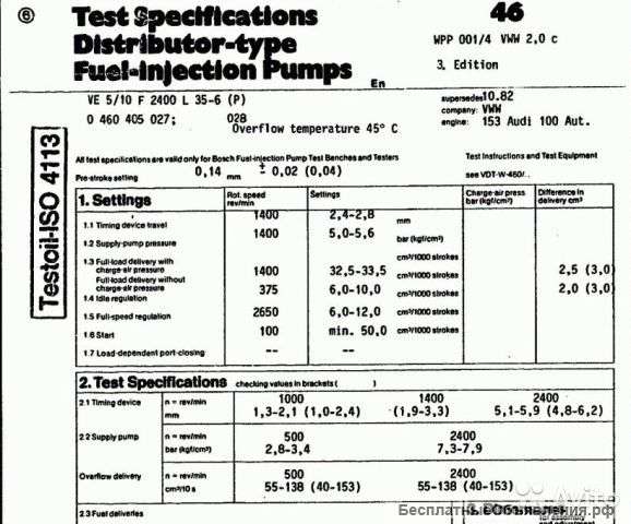 Тест-планов для регулировки тнвд