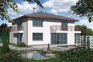 Двухэтажный кирпичный дом в средиземноморском стиле