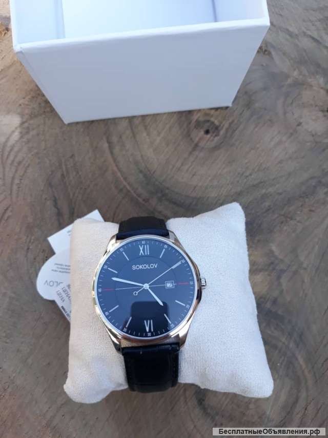 Серебряные часы Бренд Соколов с пломбой с ценниками, ремешок Телячья кожа, новые