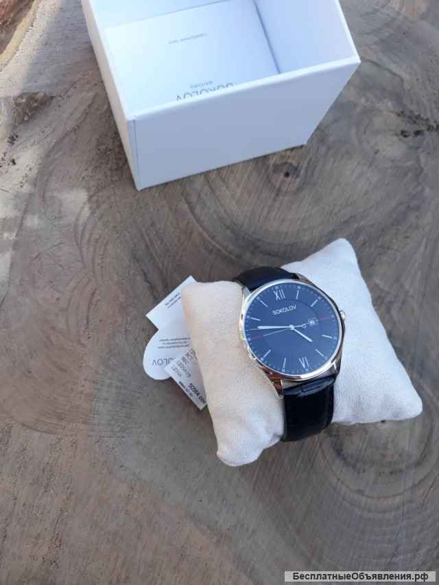 Серебряные часы Бренд Соколов с пломбой с ценниками, ремешок Телячья кожа, новые