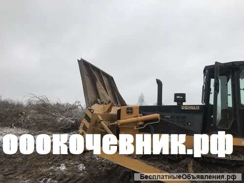 Расчистка заросших земель от кустов, деревьев, корней