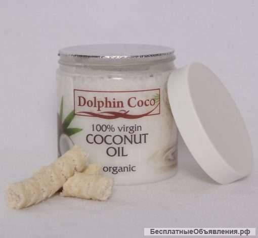500мл. Кокосовое масло DolphinCoco нерафинированное холодный отжим органик