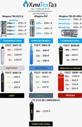 Газовые баллоны ГОСТ: 949-73 с заправкой Кислородом, Азотом, Аргоном, Ацетиленом, Сварочной смесью