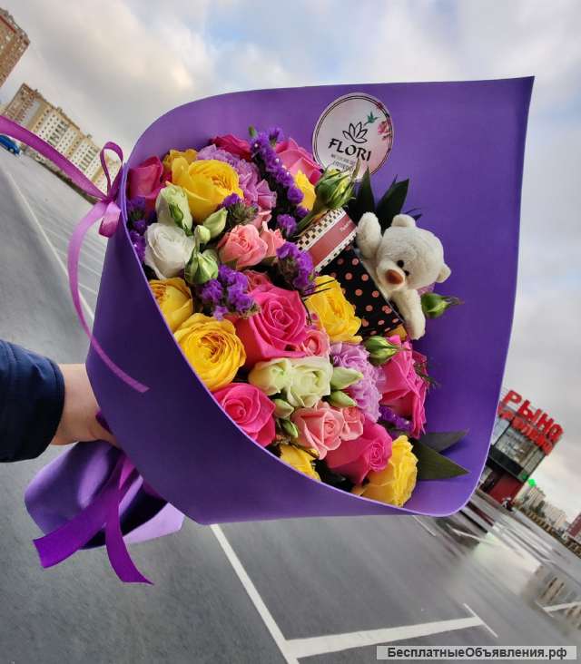 Цветы Липецк букет с игрушкой