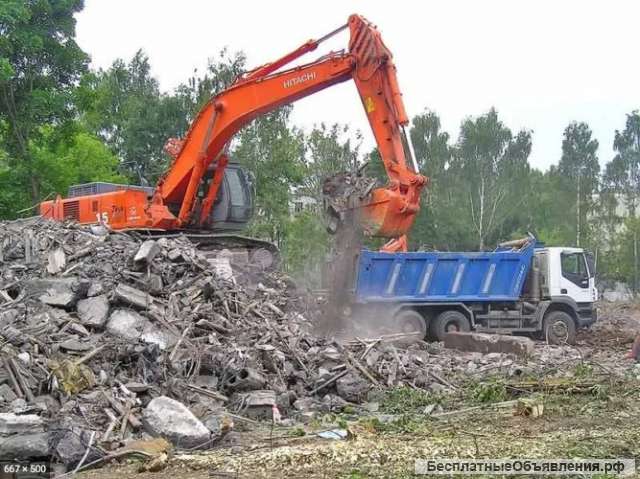 Демонтаж и снос строений и зданий, вывоз мусора