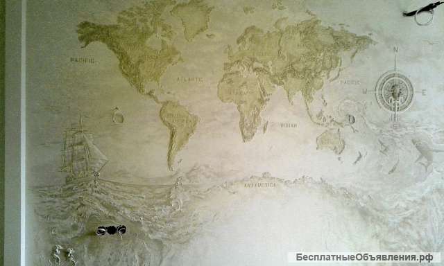 Барельеф Карта мира на стене