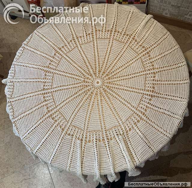 Скатерть вязаная ажурная белая х/б 110 см