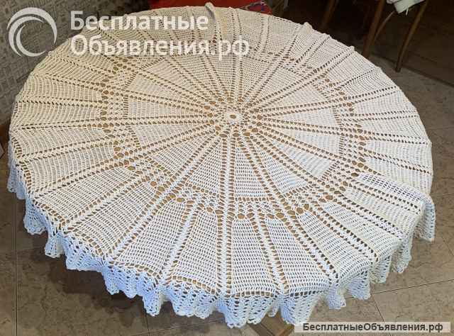 Скатерть вязаная ажурная белая х/б 110 см