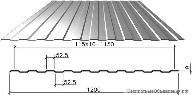 Профлист оцинкованный С8 м2 в Ставрополе