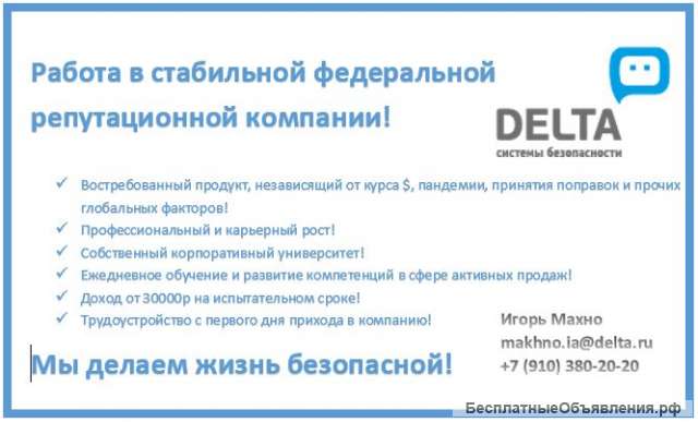 Территориальный менеджер. ГК ДЕЛЬТА системы безопасности
