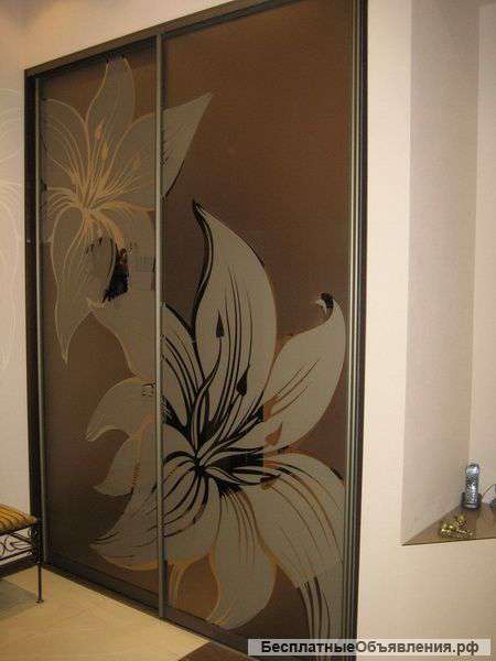 Двери купе пескоструйный рисунок (лилии)