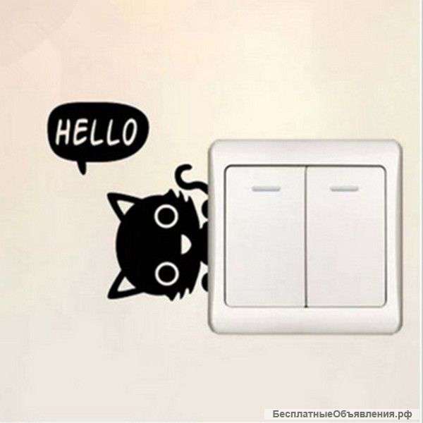 Наклейка для переключателей, розеток Cat, Hello 2 шт