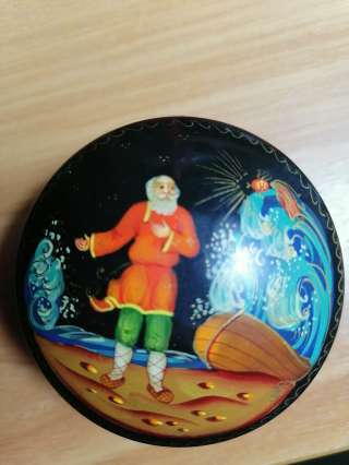 Маленькая шкатулка Палех Сказка о золотой рыбке