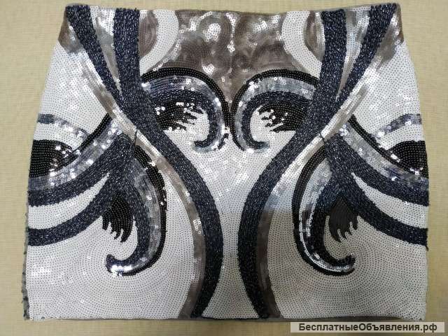 Нарядная юбка - мини с вышивкой пайетками в стиле барокко