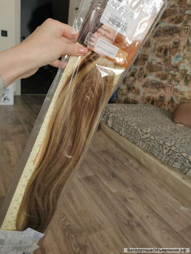 Хвост 60 см из натур волос блонд