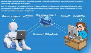 Удаленно переустановлю windows, удалю вирусы, поставлю драйвера и различного рода программы с помо