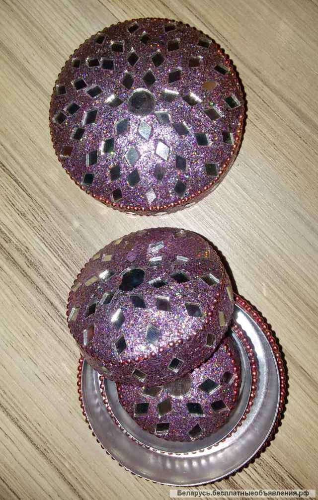 Шкатулки 3шт в 1, сиреневые с блёстками и стекляшками, новые, Египет