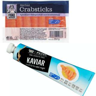 Крабовые палочки и рыбная икра из Норвегии