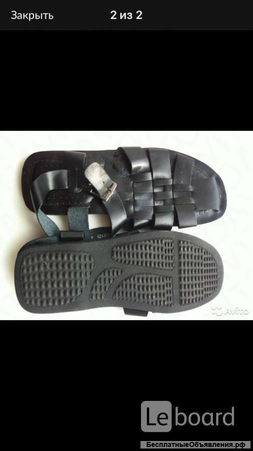 Сандалии новые мужские кожа 45 44 размер черные подошва резина босоножки обувь шлепки сланцы кожаные