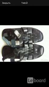 Сандалии новые мужские кожа 45 44 размер черные подошва резина босоножки обувь шлепки сланцы кожаные