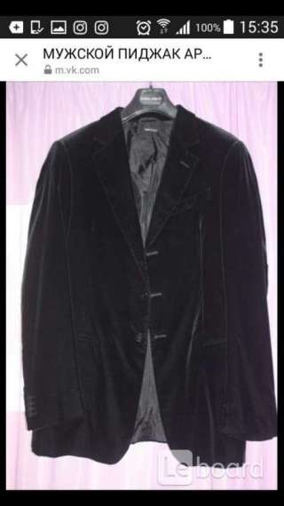 Пиджак мужской Armani Италия 48 50 L XL размер черный велюр классика велюровый бархат костюм чехол 6