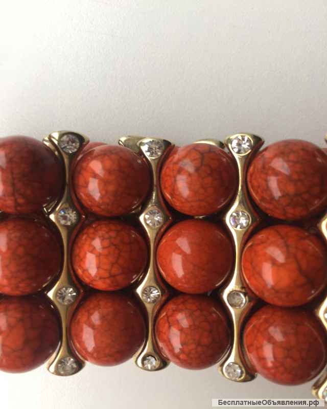 Браслет новый оранжевый натуральные камни стразы Сваровски Swarovski бижутерия украшение аксессуар 8