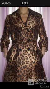 Плащ женский новый Dolce&Gabbana Италия 46 М размер леопард коричневый миди длина шелк оригинал мода