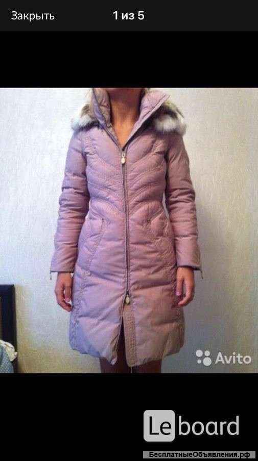 Пуховик куртка новая Ermanno Cervino S M 42 44 46 розовый капюшон мех волк натуральный корсет парка
