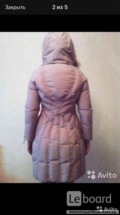 Пуховик куртка новая Ermanno Cervino S M 42 44 46 розовый капюшон мех волк натуральный корсет парка