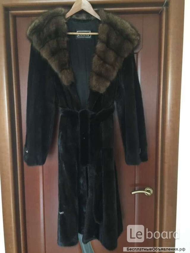 Шуба норка Luini Греция 46 М капюшон соболь блёкнущий лама 116 см длина миди стразы Сваровски крючки