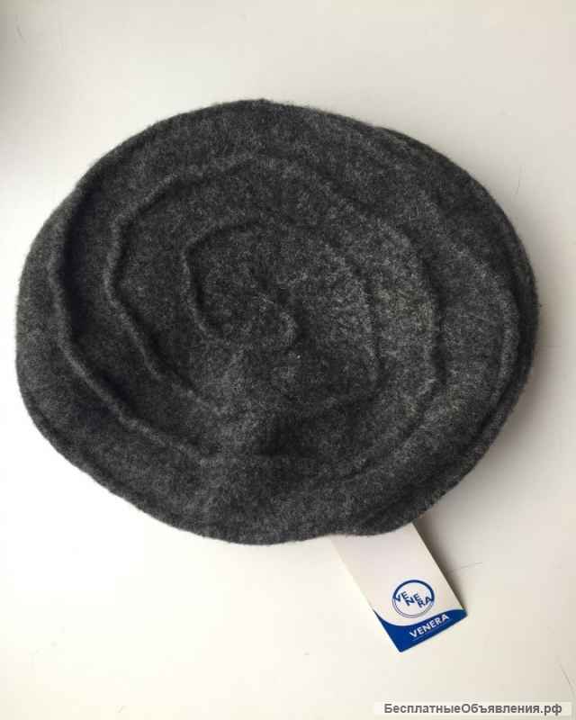 Берет новый женский Venera Италия серый шерсть шерстяной головные уборы аксессуары мода стиль осень