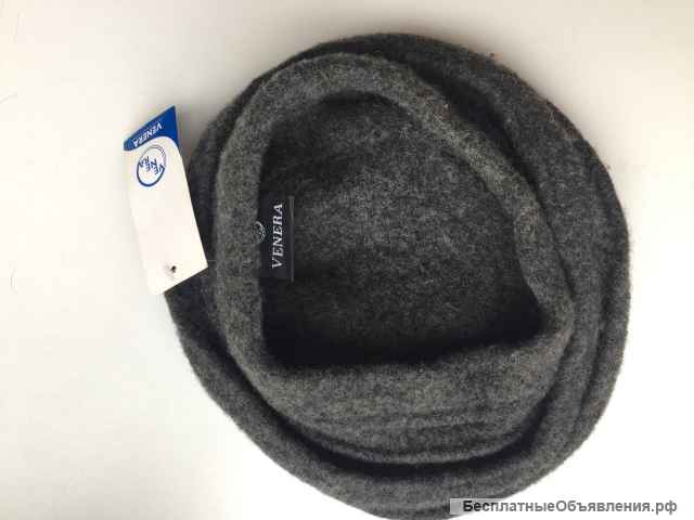 Берет новый женский Venera Италия серый шерсть шерстяной головные уборы аксессуары мода стиль осень