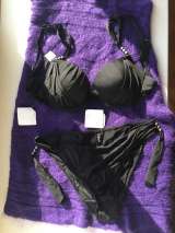 Купальник бикини раздельный Aubade Франция 46 М чашки мягкие пушап черный мягкий принт бусины металл