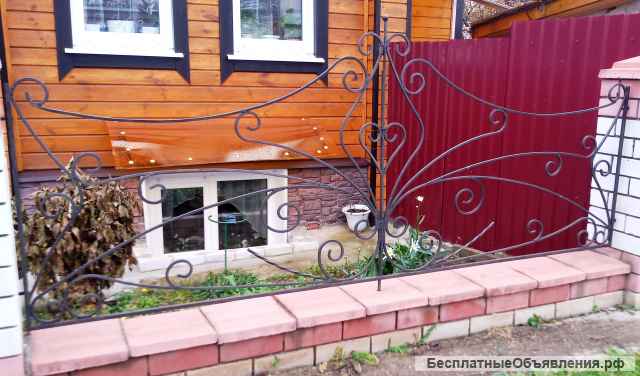 Секции кованых заборов, ворот, калиток, фасадов, полисадники, решетки на окна