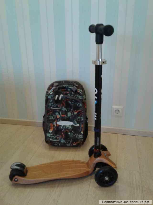 Самокат трехколесный с рюкзаком детский