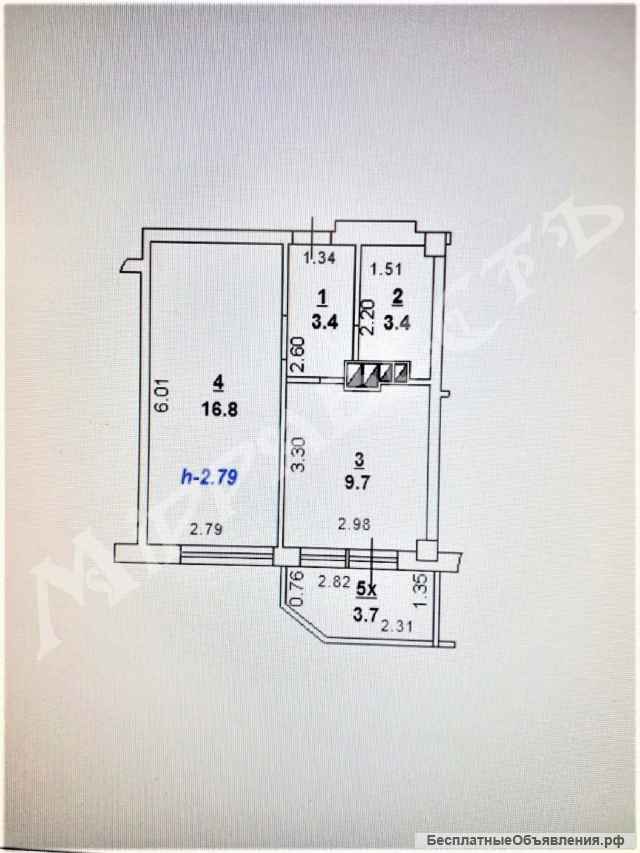 1 комн. кв-ру, ЗЖМ, ЖДР, Извилистая 19; 5/12кирп; 38/17/10 Цена 2900000