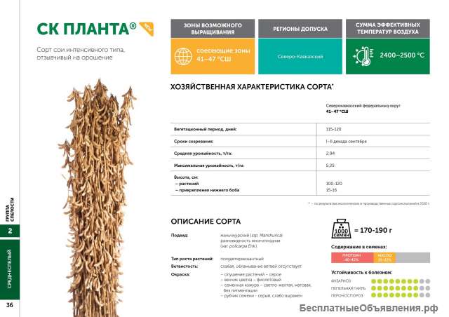 Семена сои: сорт СК ПЛАНТА селекции "Соевый комплекс"