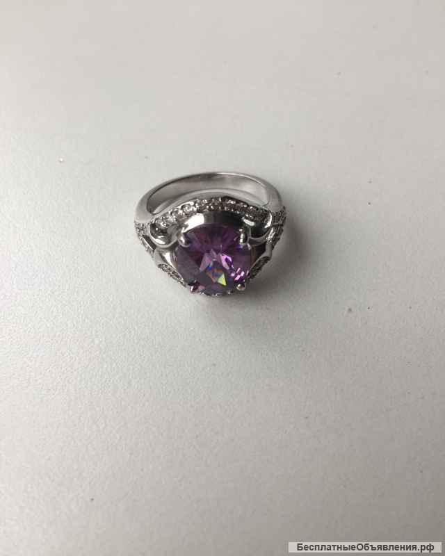 Кольцо новое серебро 19 размер камень аметист фиолетовый сиреневый камни сваровски swarovski кристал