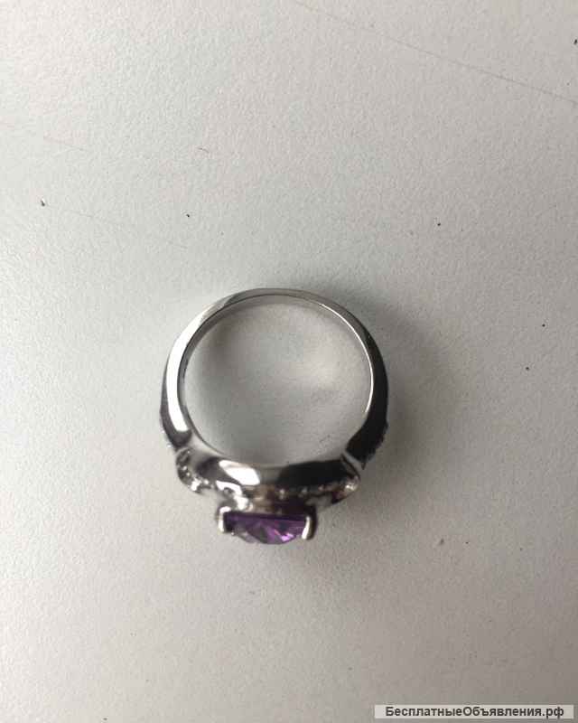 Кольцо новое серебро 19 размер камень аметист фиолетовый сиреневый камни сваровски swarovski кристал