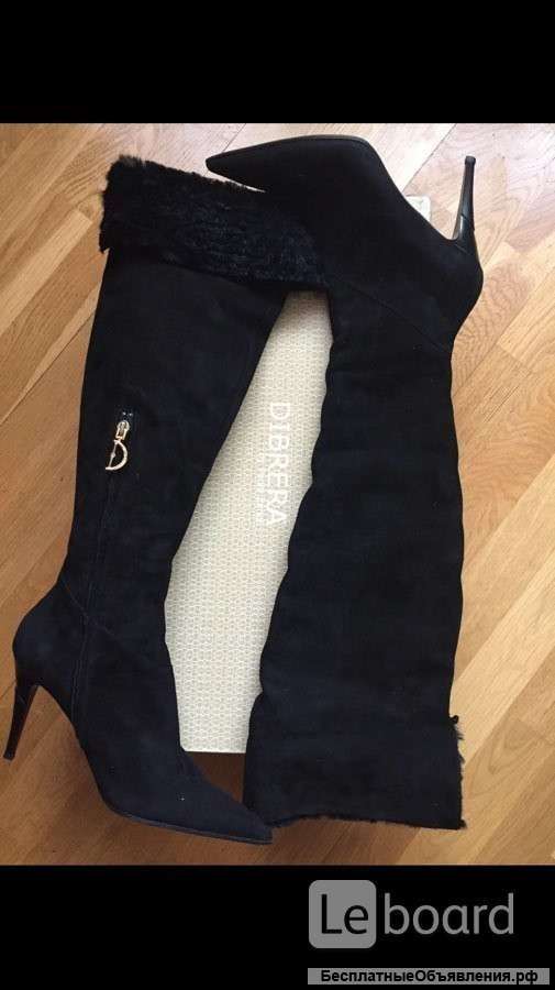 Ботфорты сапоги новые dibrera италия 39 размер черные замша зима мех овчина шпилька каблук 10 см кла