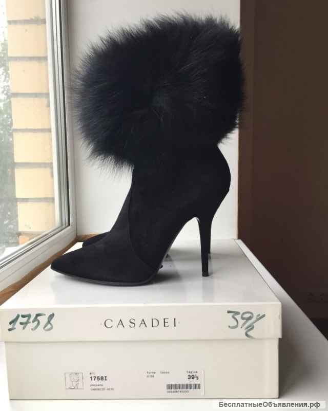 Сапоги чулки новые casadei италия 39 размер черные замша стретч обувь женская мех лиса двойной внутр