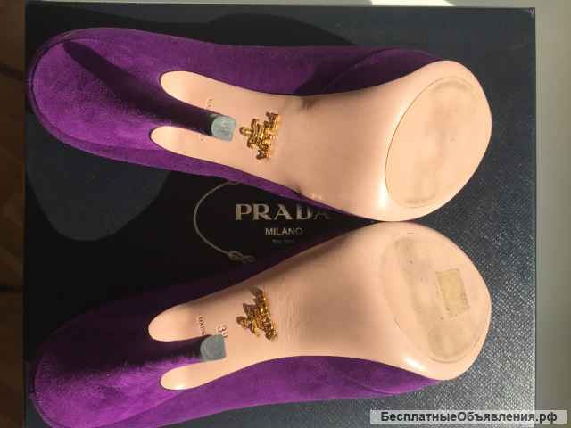 Туфли новые prada италия 39 размер замша сиреневые фиолетовые платформа 2 см каблук шпилька 11 см вн